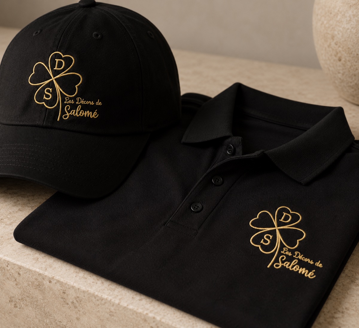 Polo et casquette brodés pour Les Décors de Salomé